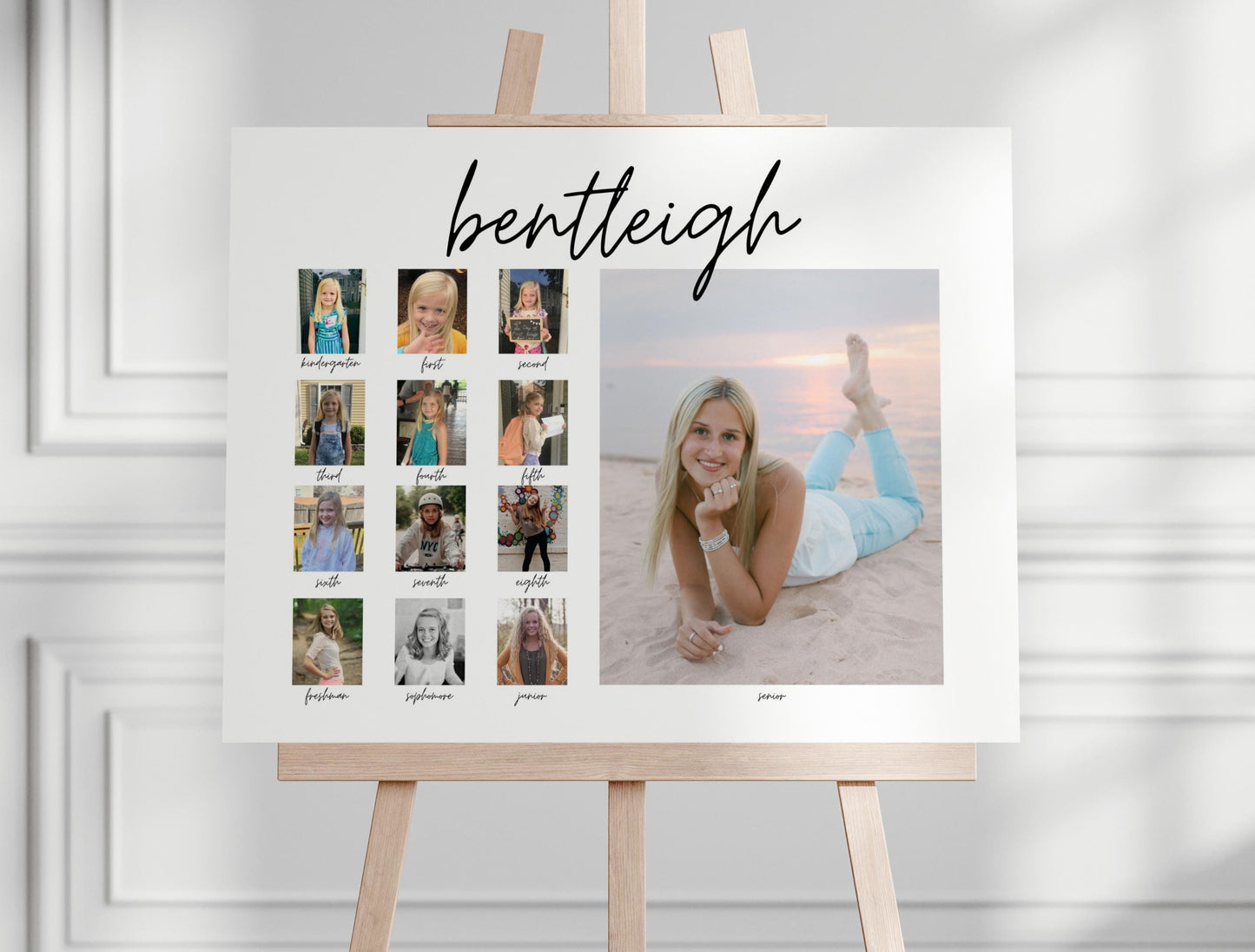 Senior Photo Board for Graduation Party, K-12 School Year Pictures, Editable Canva Template
