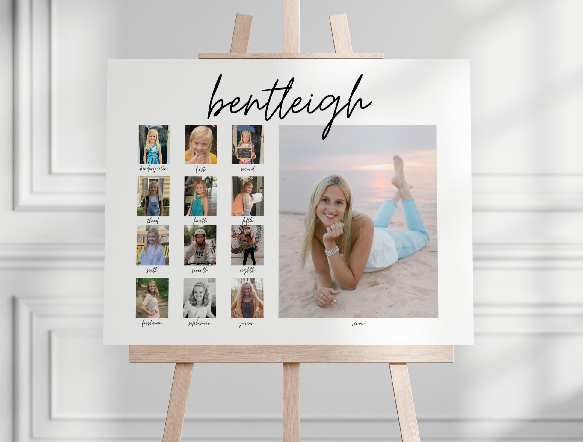 Senior Photo Board for Graduation Party, K-12 School Year Pictures, Editable Canva Template