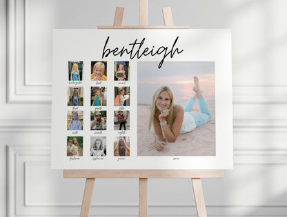 Senior Photo Board for Graduation Party, K-12 School Year Pictures, Editable Canva Template