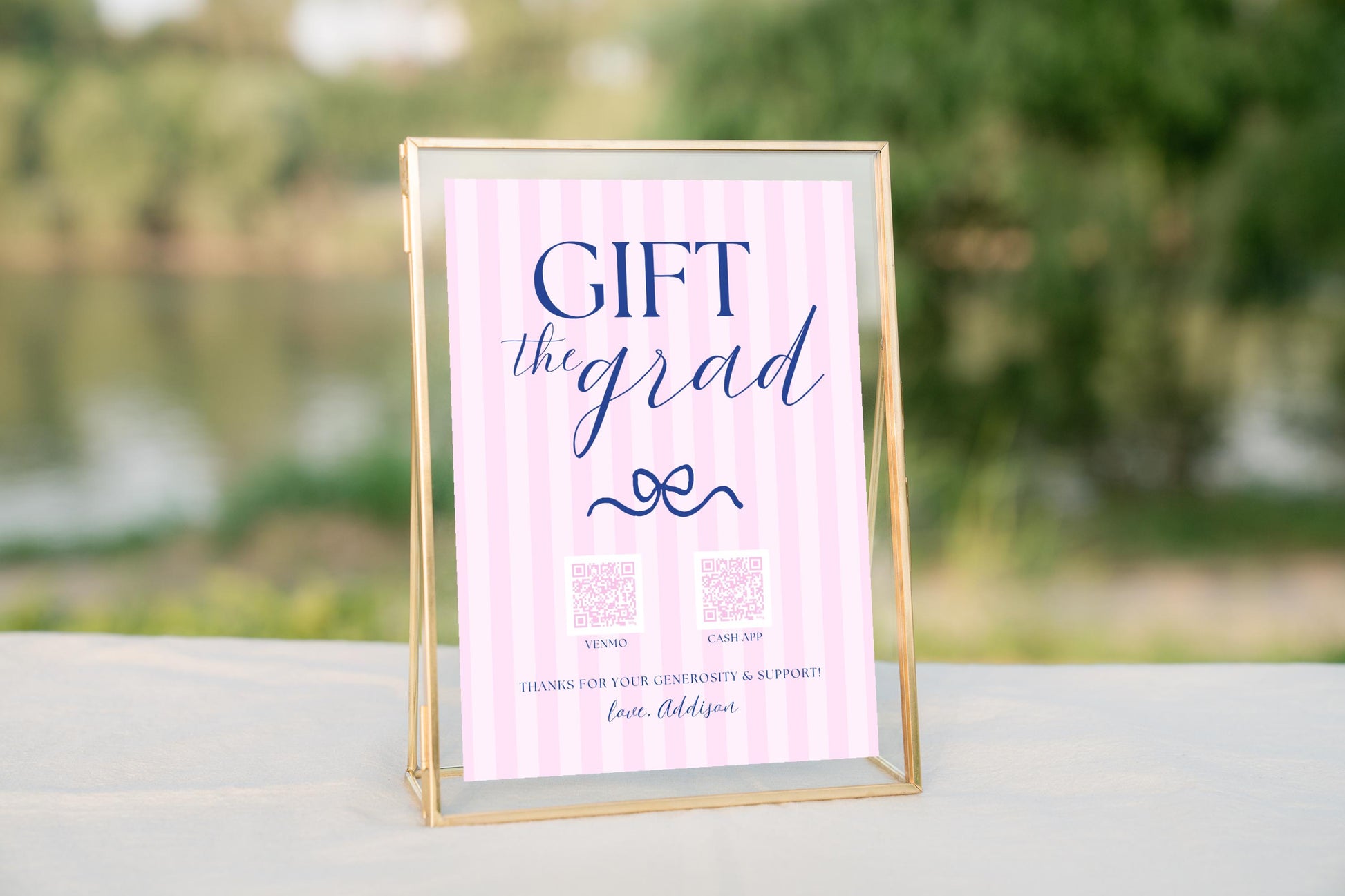 Pink Navy Bow Graduation Party Sign Set | Preppy College Fund Canva Template | Next Chapter Sign | Gift the Grad QR Code Sign