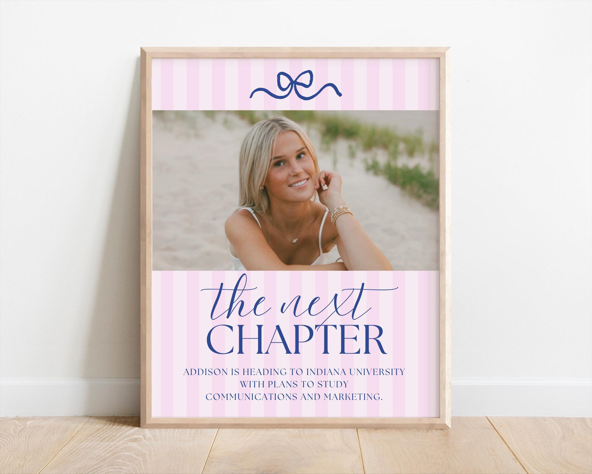 Pink Navy Bow Graduation Party Sign Set | Preppy College Fund Canva Template | Next Chapter Sign | Gift the Grad QR Code Sign