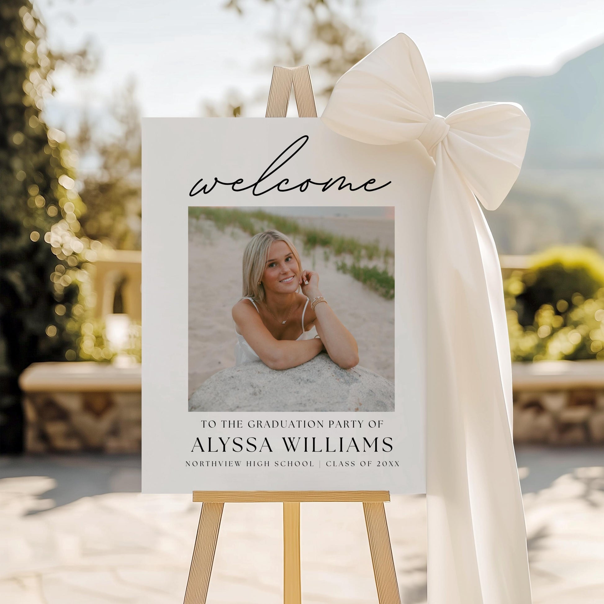 Graduation Photo Collage Sign Set, Minimalist Grad Party Welcome Sign, Editable Canva Templates