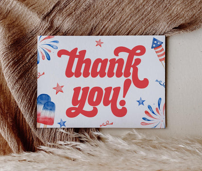 Red White and Due Thank You Card, Red White and Two Party, 4th of July, Patriotic Thank You Note Card Printable, INSTANT DOWNLOAD