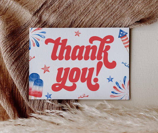 Red White and Due Thank You Card, Red White and Two Party, 4th of July, Patriotic Thank You Note Card Printable, INSTANT DOWNLOAD