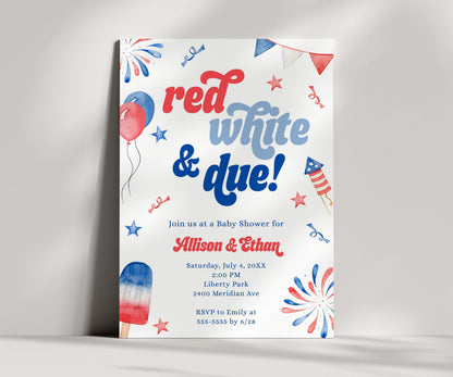 Red White and Due Thank You Card, Red White and Two Party, 4th of July, Patriotic Thank You Note Card Printable, INSTANT DOWNLOAD