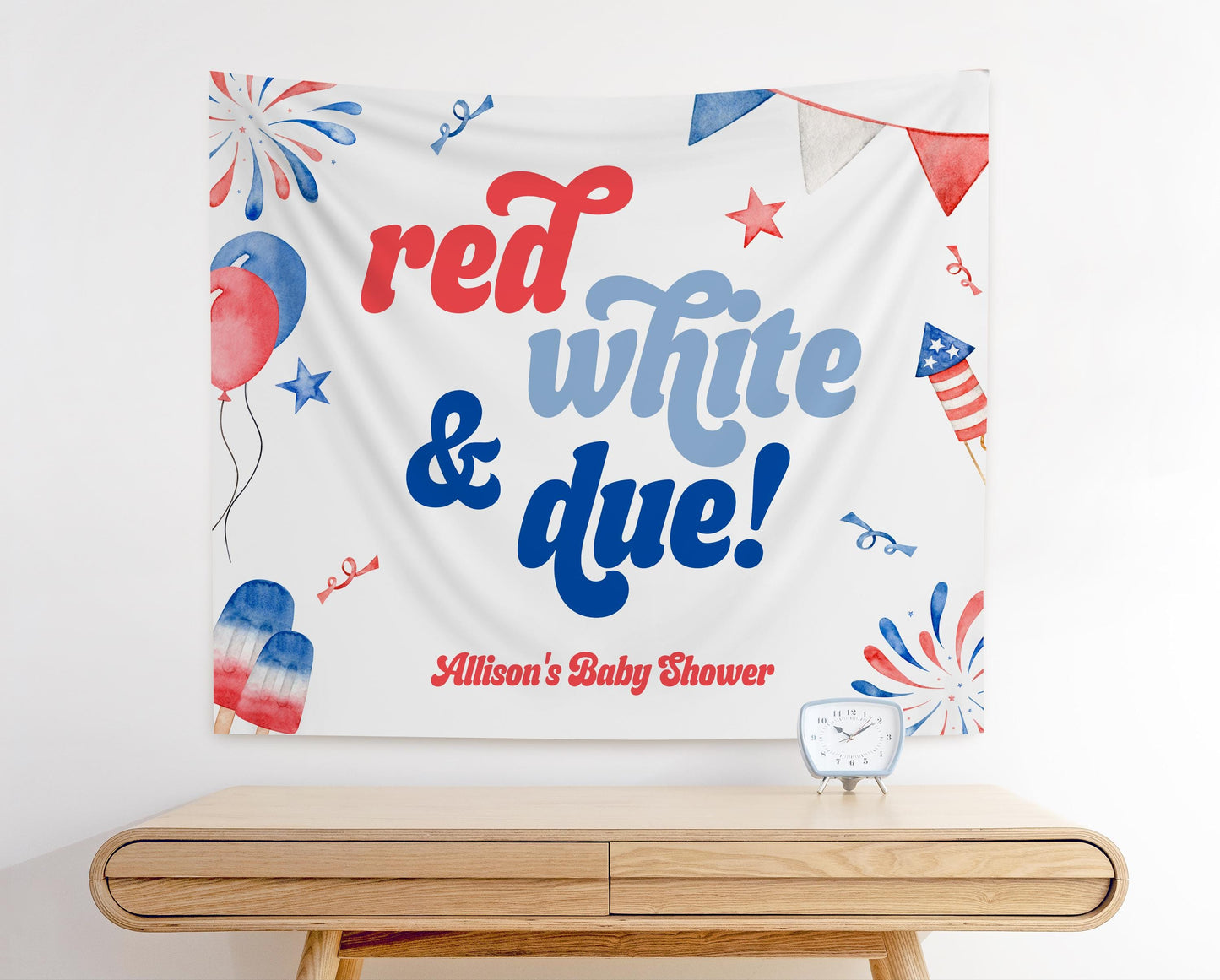 Red White and Due Diaper Raffle Set, 4th of July Baby Shower Game, Editable Sign and Ticket, Printable Download