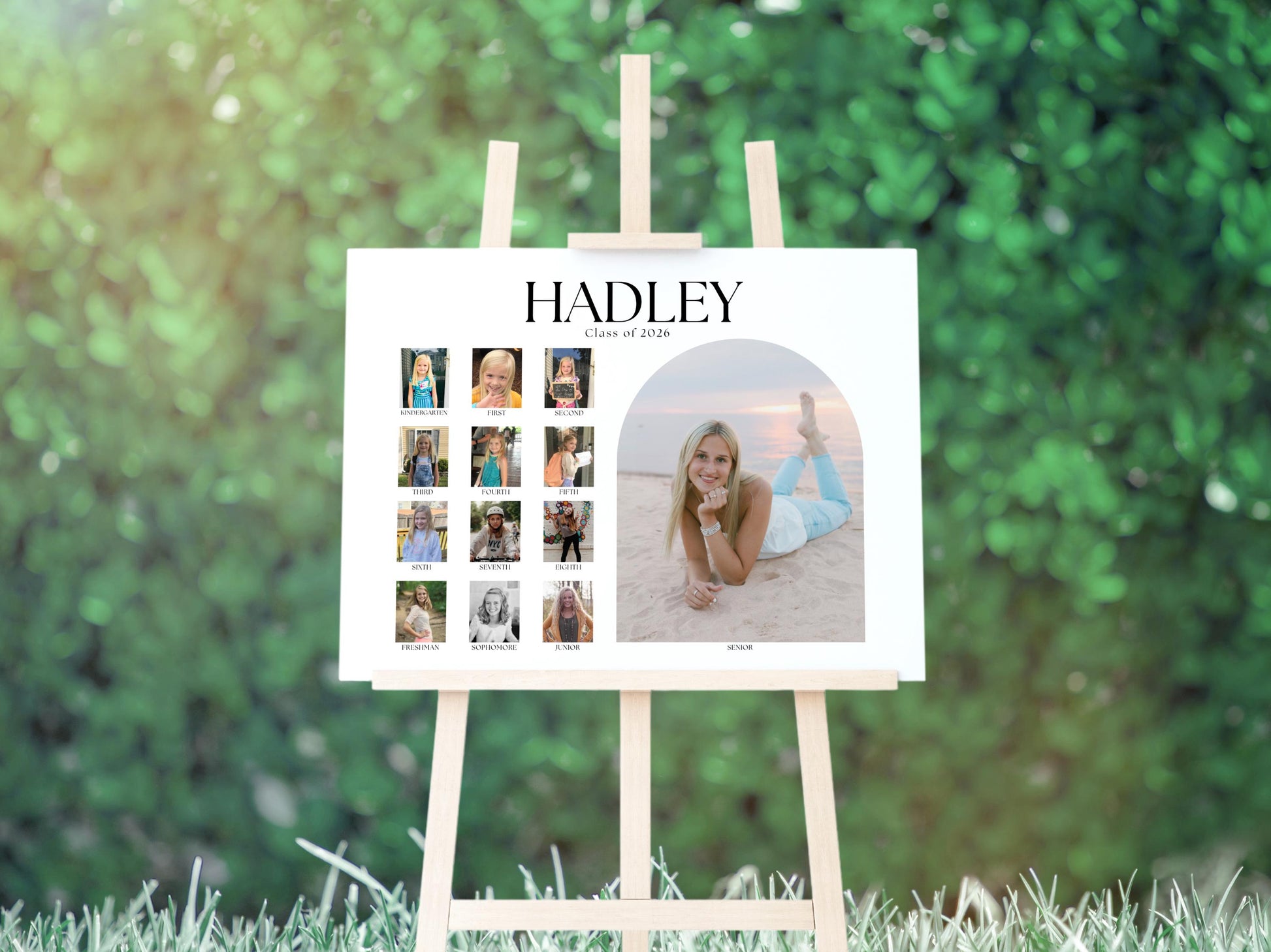 Graduation Photo Collage Board, K-12 School Years, Arch Senior Picture, Editable Canva Template