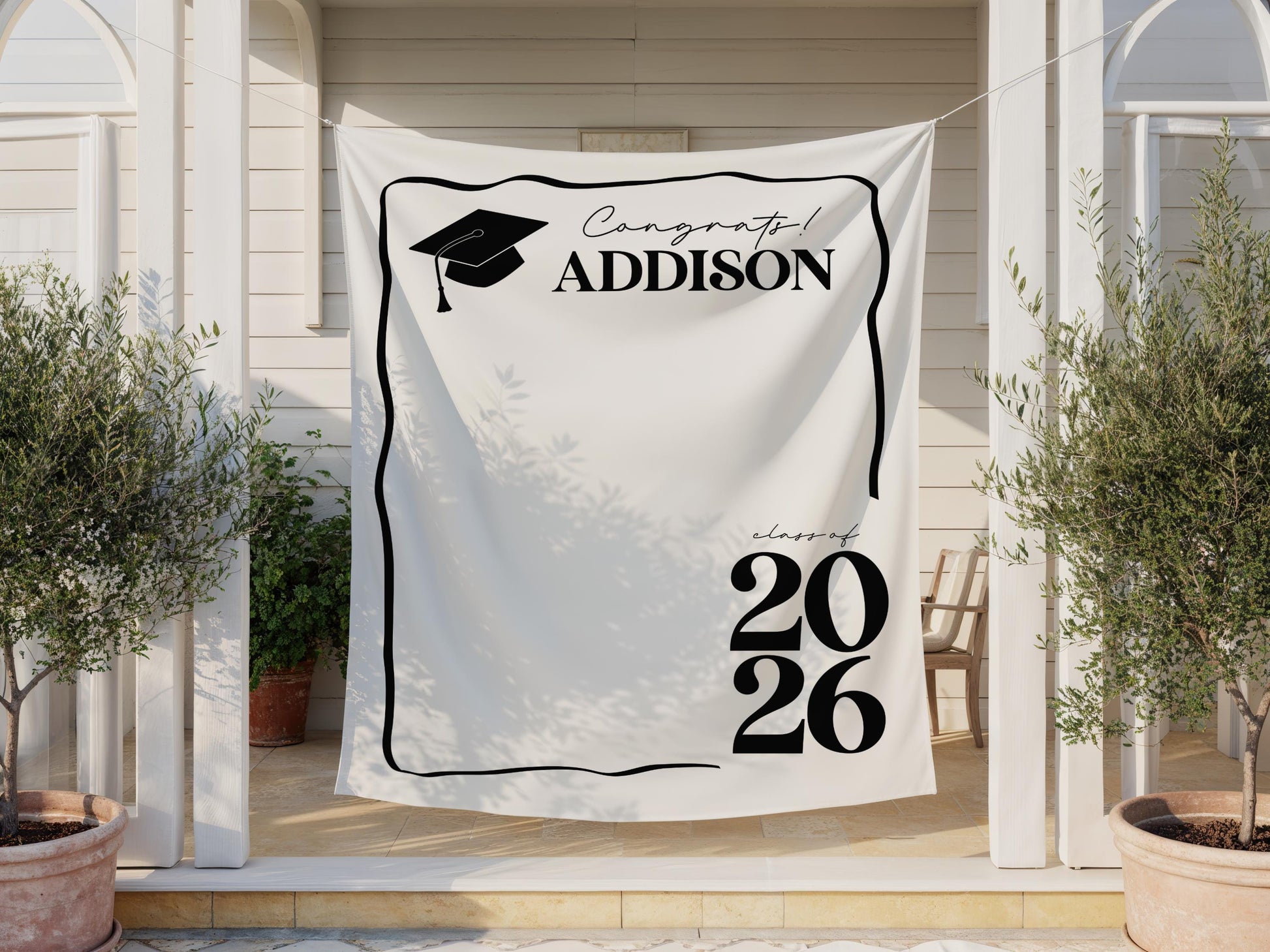 Personalized Graduation Backdrop | Class of 2026 Photo Booth Banner, Any Color