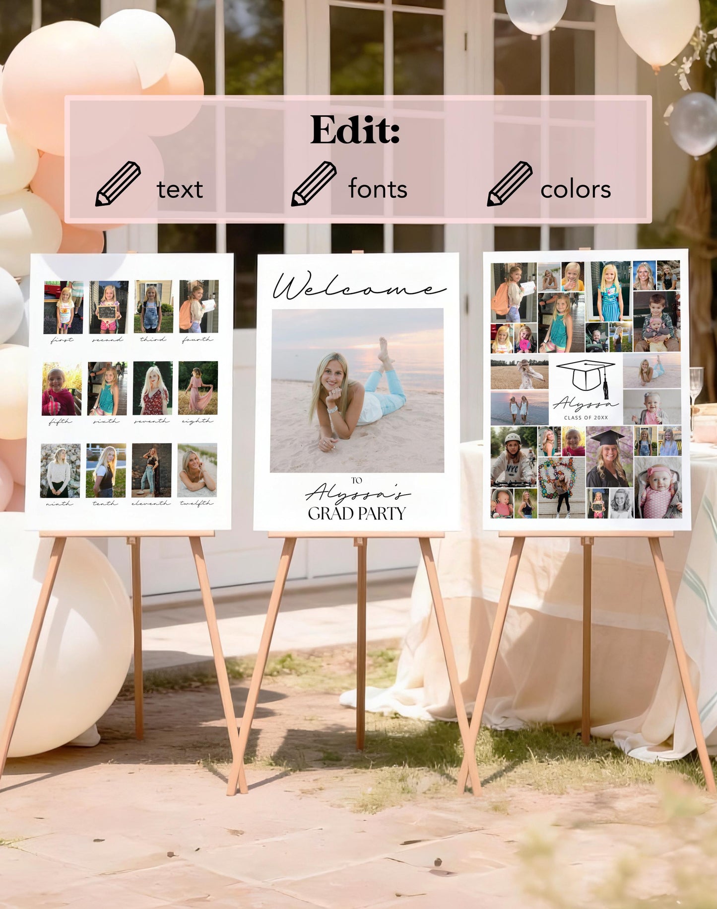 Graduation Photo Sign Set, Photo Collage Sign, Picture Memory Board, Senior Night Display, Grad Party Welcome Sign, Editable CANVA Templates