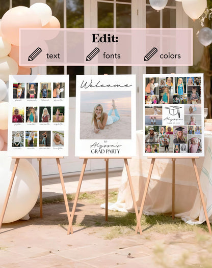 Graduation Photo Sign Set, Photo Collage Sign, Picture Memory Board, Senior Night Display, Grad Party Welcome Sign, Editable CANVA Templates