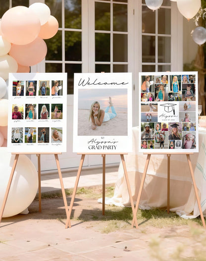 Graduation Photo Sign Set, Photo Collage Sign, Picture Memory Board, Senior Night Display, Grad Party Welcome Sign, Editable CANVA Templates