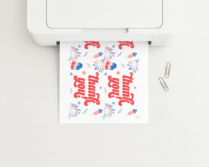 Red White and Due Thank You Card, Red White and Two Party, 4th of July, Patriotic Thank You Note Card Printable, INSTANT DOWNLOAD