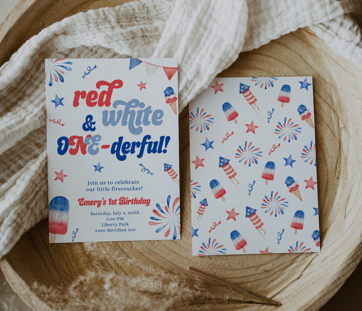Red White and Due Thank You Card, Red White and Two Party, 4th of July, Patriotic Thank You Note Card Printable, INSTANT DOWNLOAD