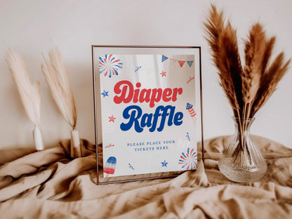 Red White and Due Invitation Bundle, 4th of July Baby Shower Invitation Suite, Diaper Raffle and Books for Baby Insert, Digital Phone Evite