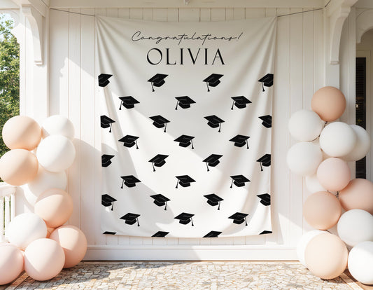 Personalized Graduation Backdrop | Class of 2026 Photo Booth Banner, Any Color