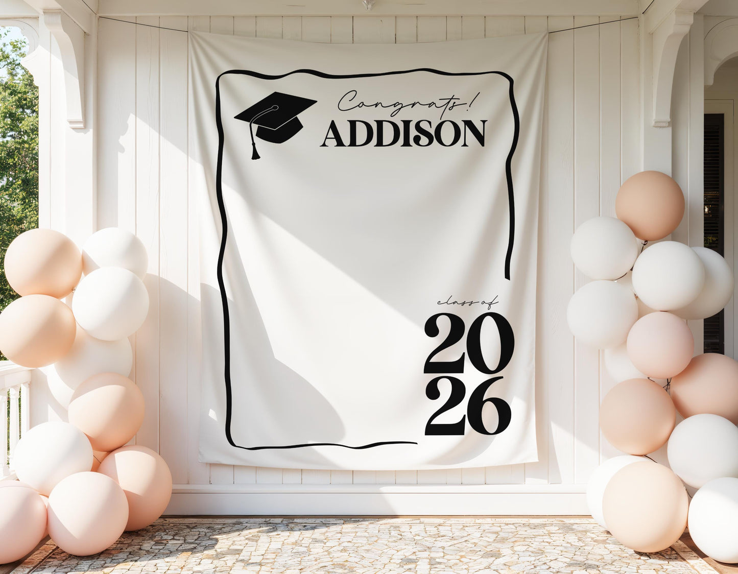 Personalized Graduation Backdrop | Class of 2026 Photo Booth Banner, Any Color