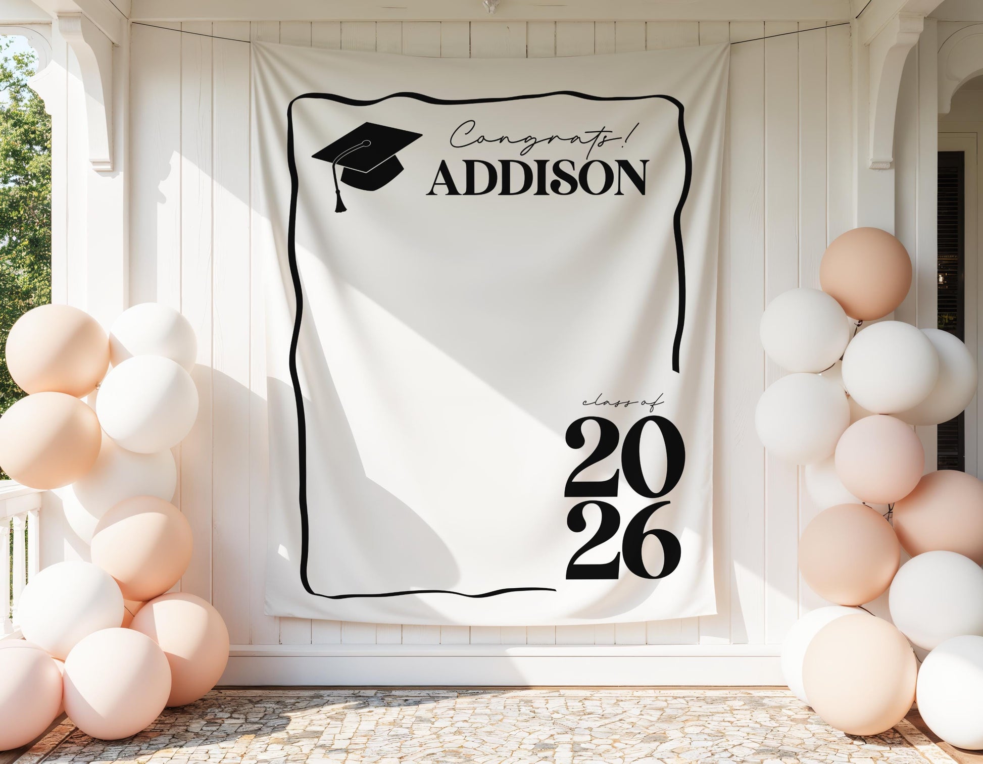 Personalized Graduation Backdrop | Class of 2026 Photo Booth Banner, Any Color