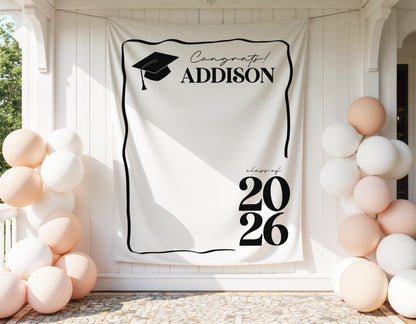 Personalized Graduation Backdrop | Class of 2026 Photo Booth Banner, Any Color