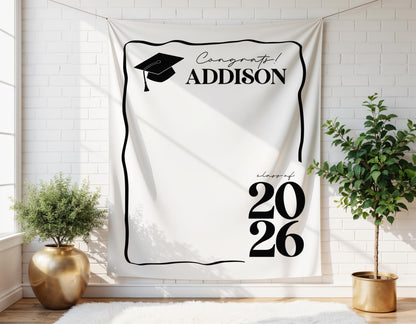 Personalized Graduation Backdrop | Class of 2026 Photo Booth Banner, Any Color