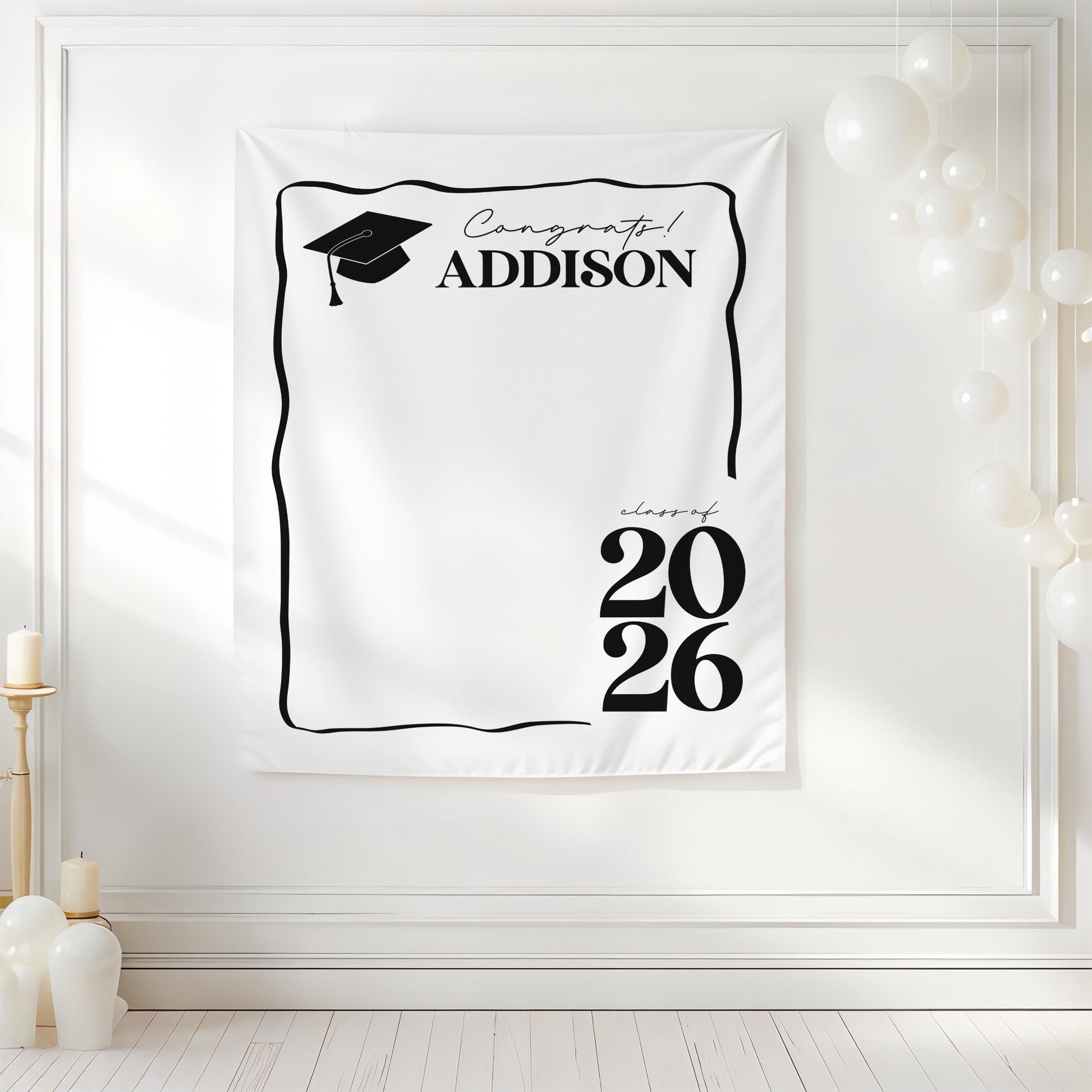 Personalized Graduation Backdrop | Class of 2026 Photo Booth Banner, Any Color