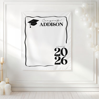 Personalized Graduation Backdrop | Class of 2026 Photo Booth Banner, Any Color