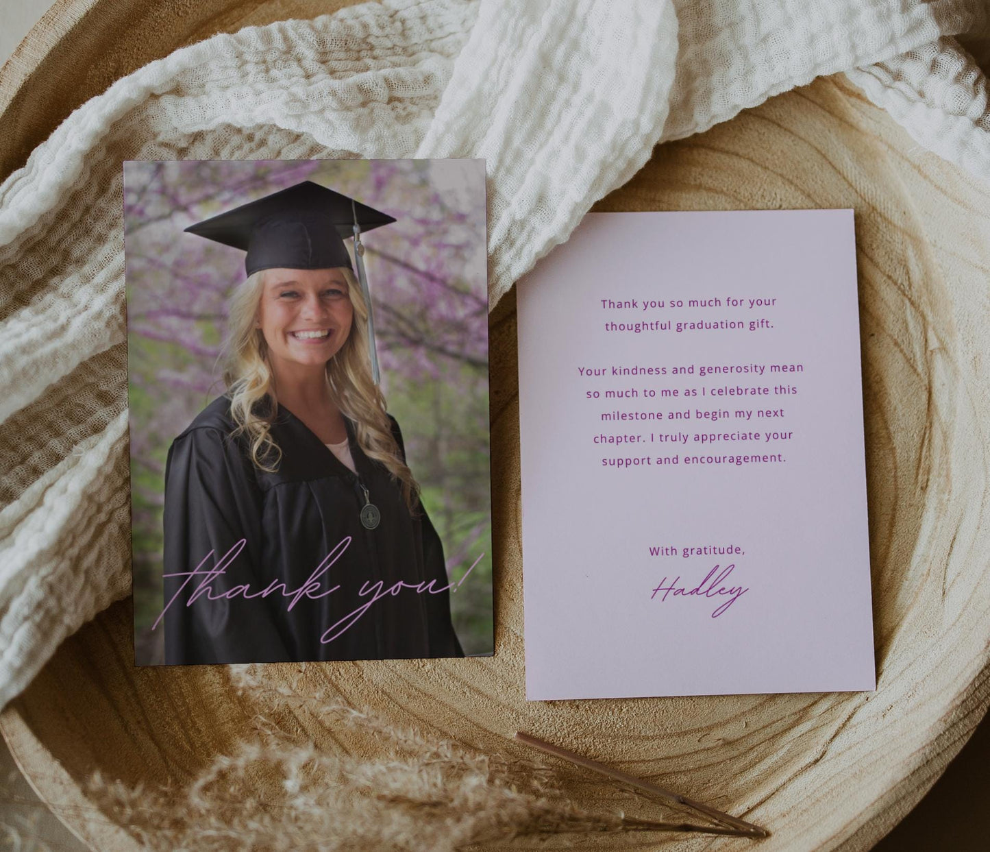 Graduation Thank You Card with Photo | Pink Thank You Note | Personalized Senior Girl Thank You Card | Editable Canva Template | ANY COLOR