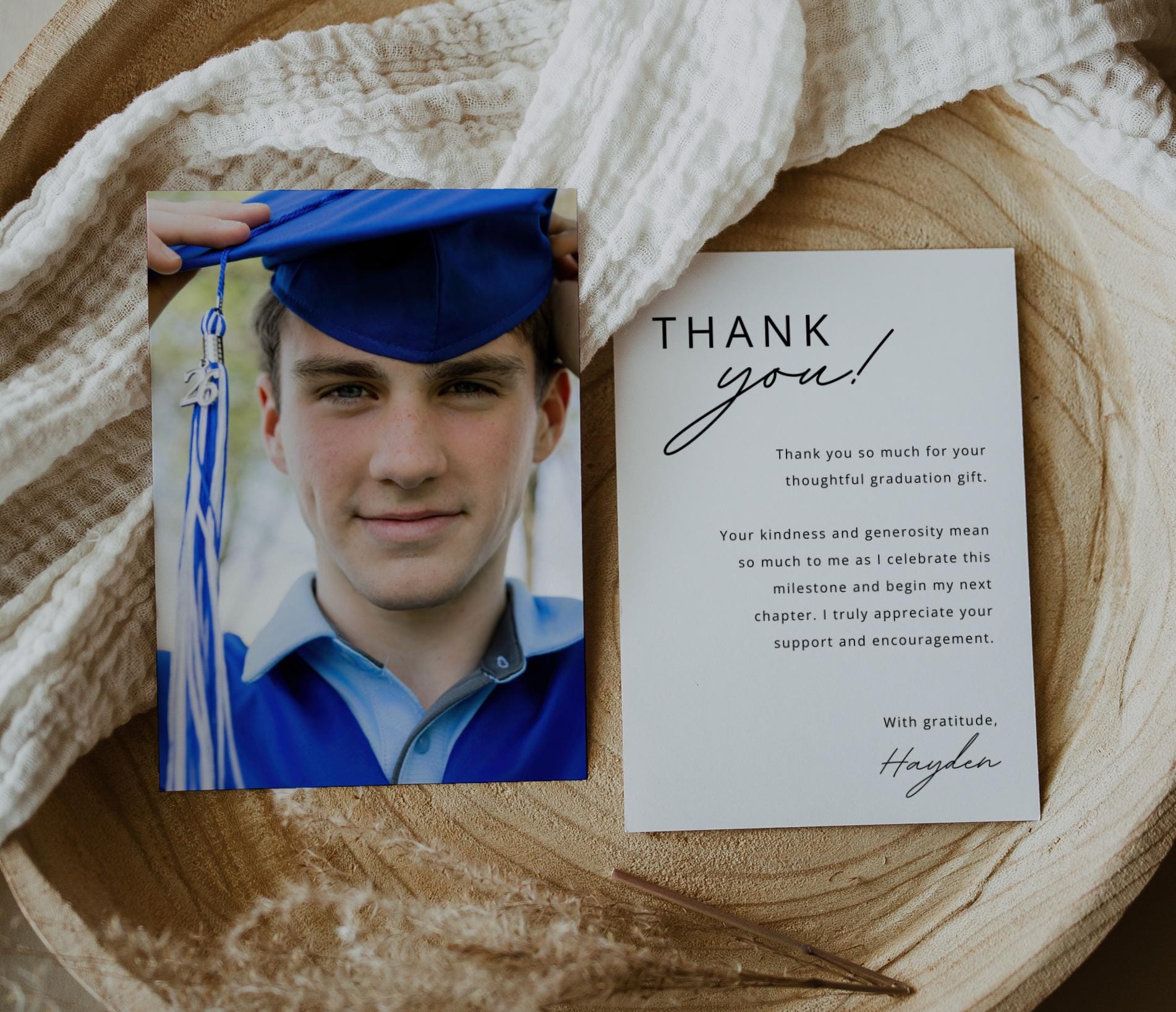 Graduation Thank You Card with Photo | Modern Thank You Note | Personalized Senior Guy Thank You Card | Editable Canva Template | ANY COLOR