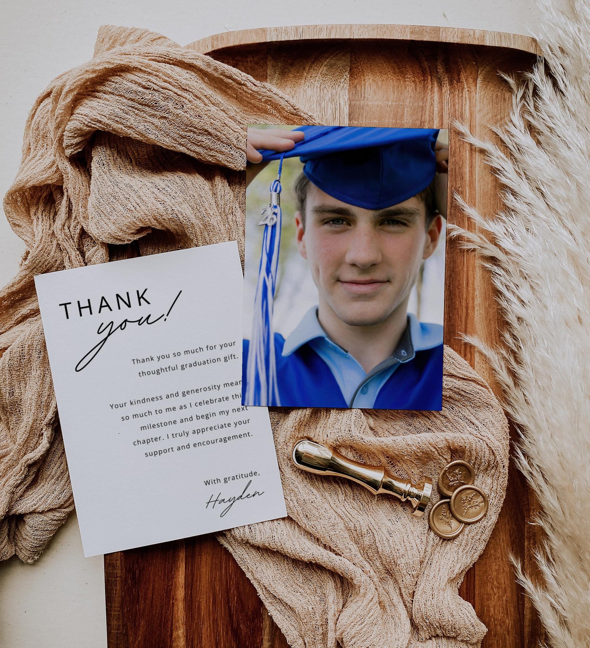 Graduation Thank You Card with Photo | Modern Thank You Note | Personalized Senior Guy Thank You Card | Editable Canva Template | ANY COLOR