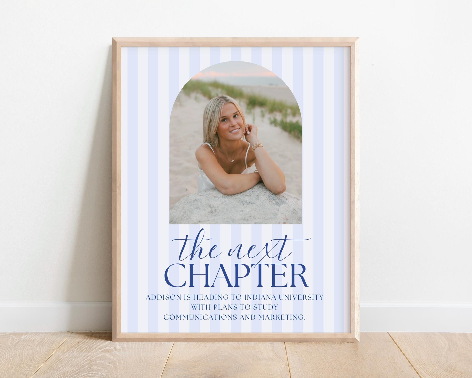 Next Chapter Sign for Graduation Party - Blue Stripes Future Plans Sign, Arch Photo Printable, Editable Canva Template