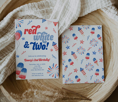 Red White and TWO Welcome Sign - Fireworks and Popsicles Sign - 4th of July Birthday Easel Sign, EDITABLE Template - DIY