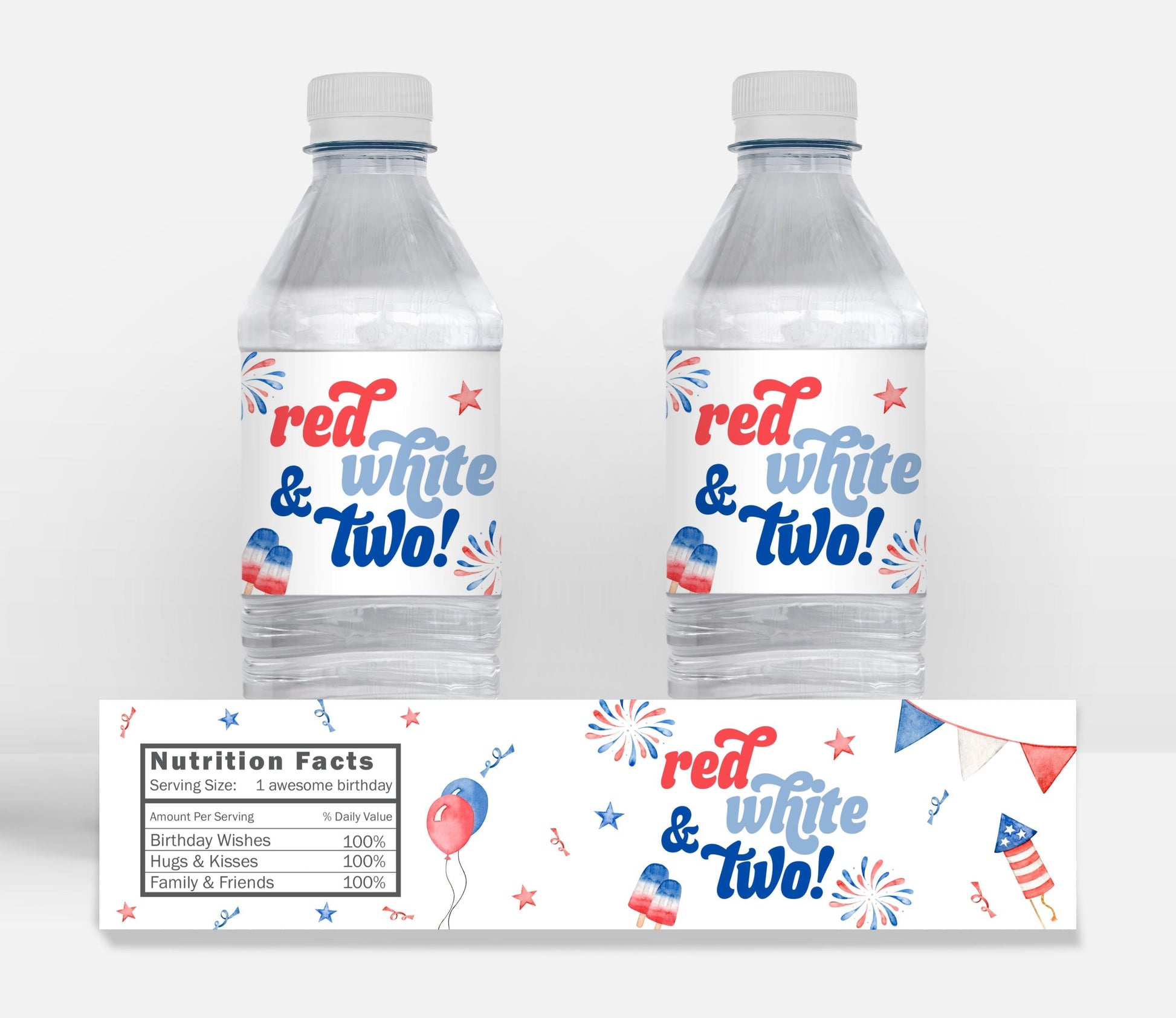 Red White and TWO Welcome Sign - Fireworks and Popsicles Sign - 4th of July Birthday Easel Sign, EDITABLE Template - DIY