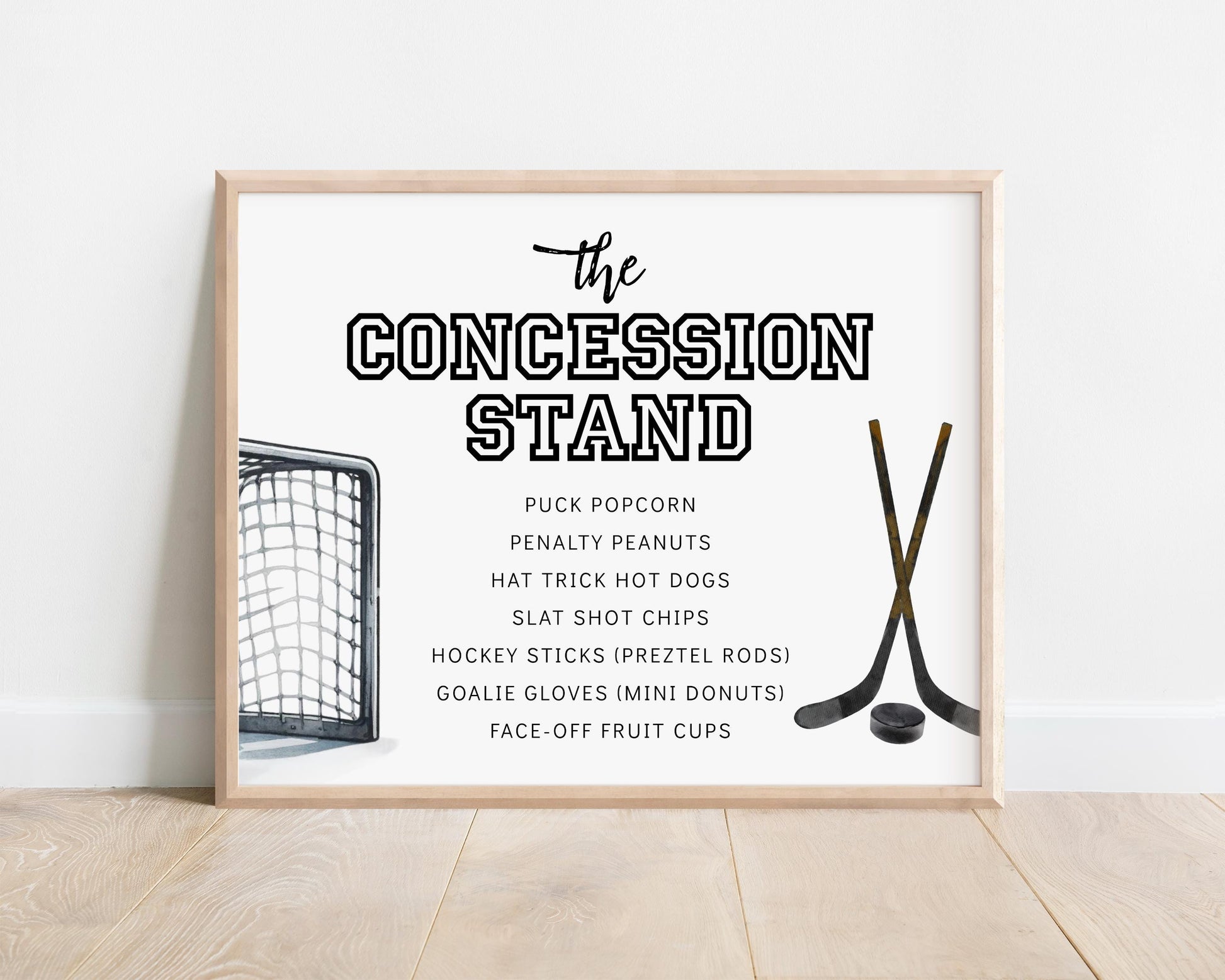 Hockey Concession Stand Sign Template, Editable Ice Hockey Birthday Food Menu, Snack Table, Corjl Instant Download 8x10