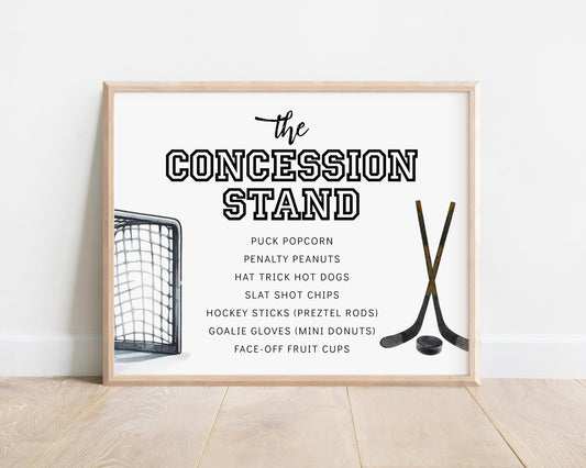 Hockey Concession Stand Sign Template, Editable Ice Hockey Birthday Food Menu, Snack Table, Corjl Instant Download 8x10