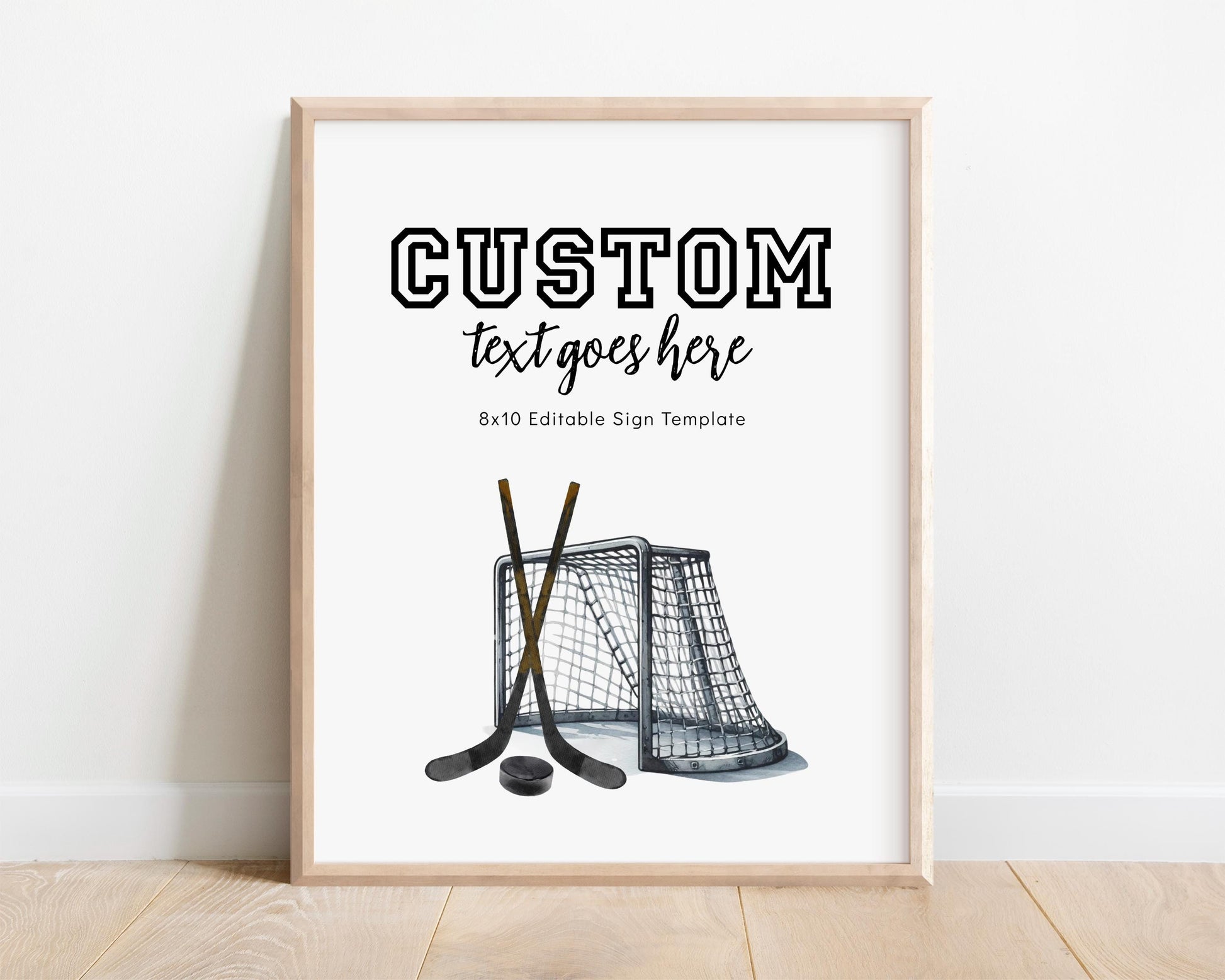 Editable Hockey Sign Template, Hockey Party Sign, Custom Hockey Birthday Sign, Corjl Instant Download, Sports Party Printable 8x10