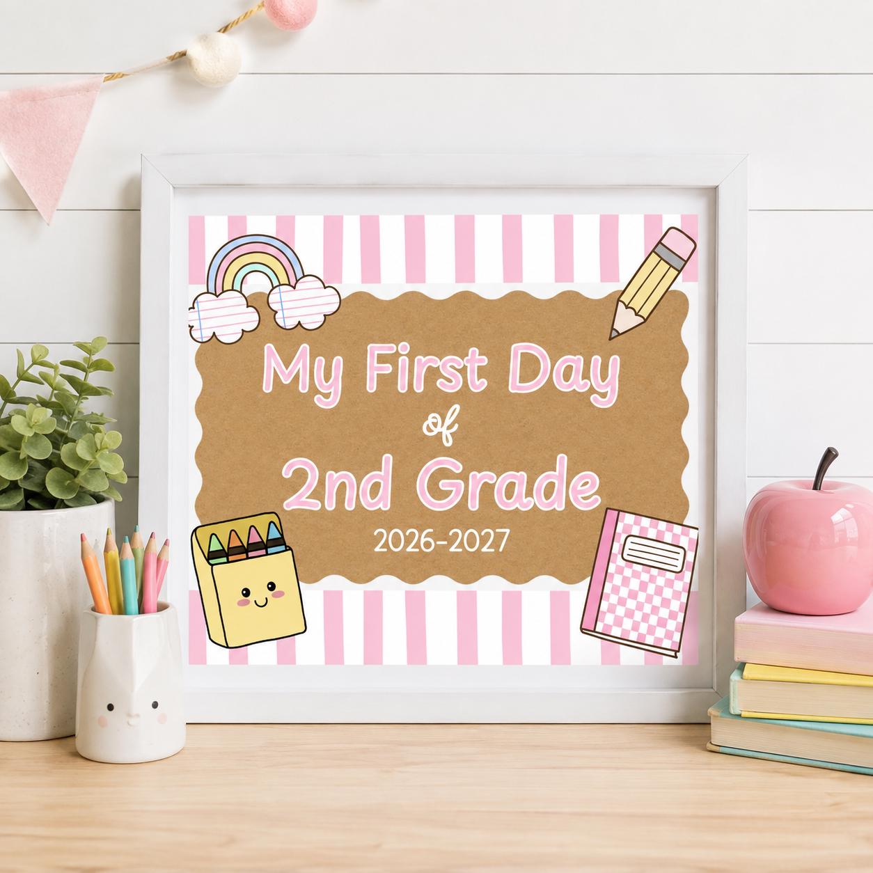 First Day of School Sign Printable, Preschool to 6th Grade, Back to School Sign, First Day Photo Prop, Pink Aesthetic INSTANT DOWNLOAD