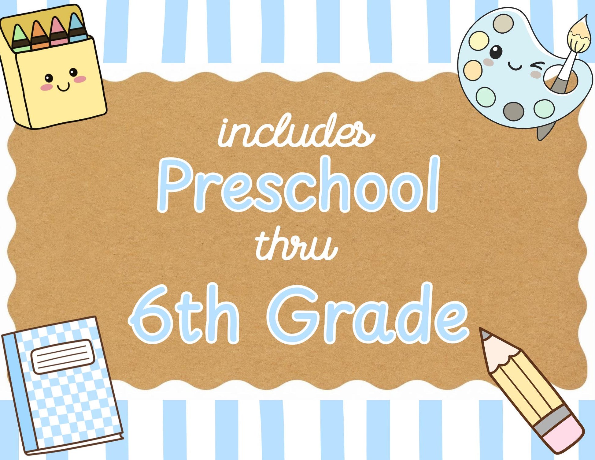 First Day of School Sign, Blue Stripes, Kraft Background, Photo Prop (Digital Download)