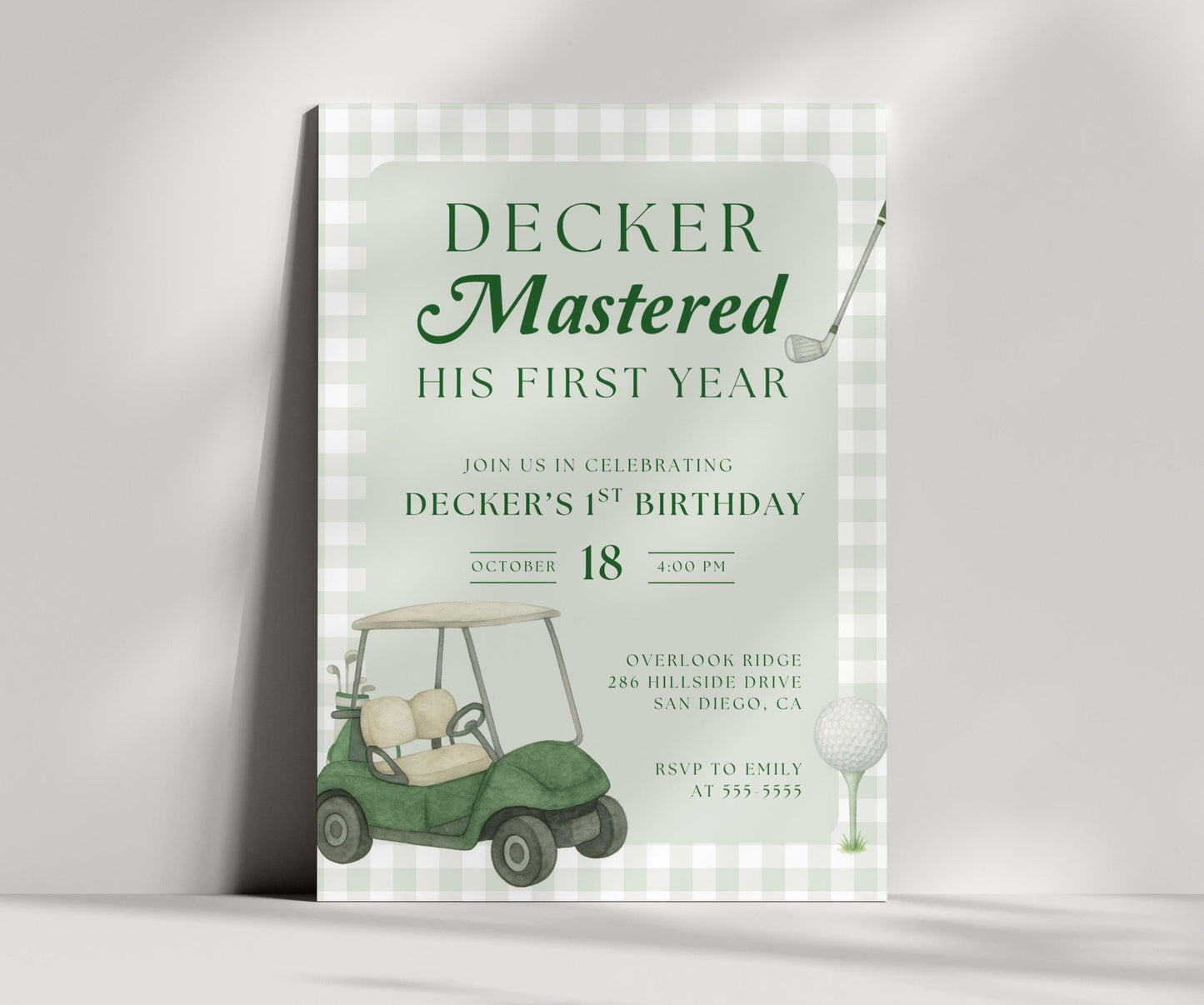 Golf First Birthday Invitation, Mastered First Year Invite, Editable Canva Template, Boys 1st Birthday Golf Party Invitation
