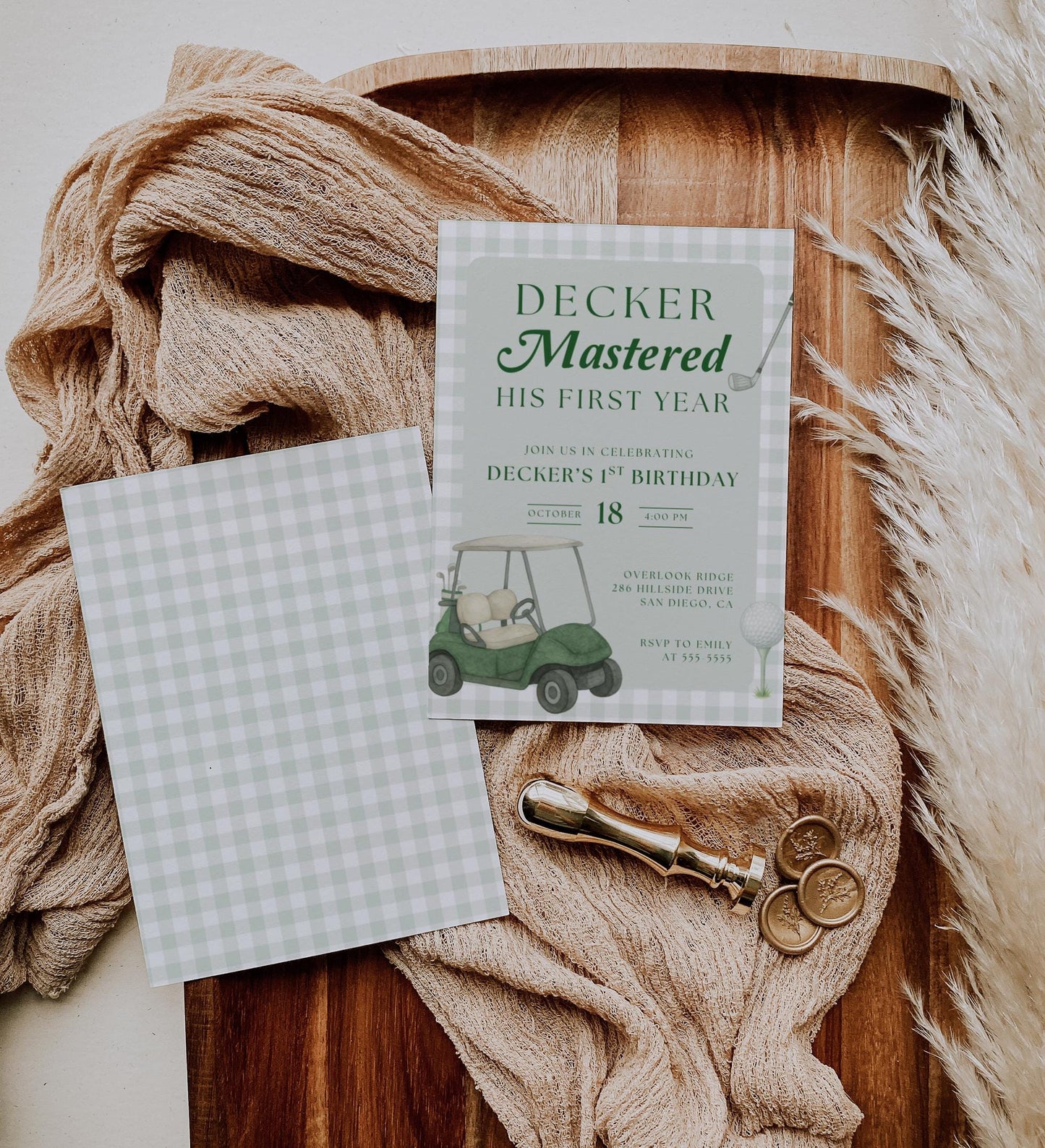 Golf First Birthday Invitation, Mastered First Year Invite, Editable Canva Template, Boys 1st Birthday Golf Party Invitation
