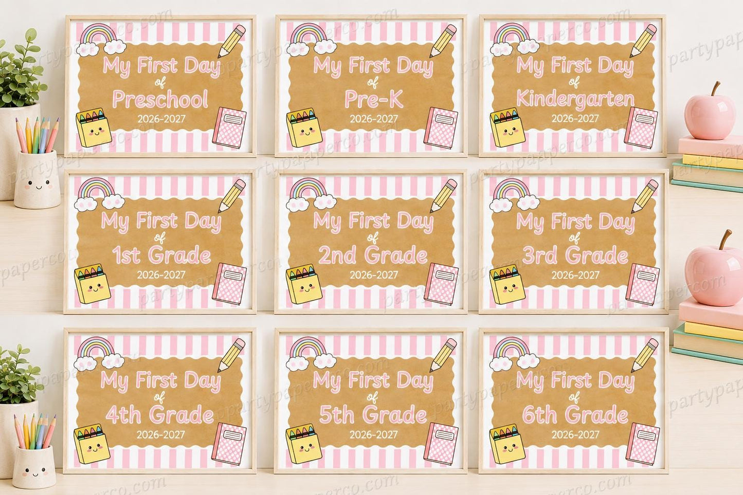 First Day of School Sign Printable, Preschool to 6th Grade, Back to School Sign, First Day Photo Prop, Pink Aesthetic INSTANT DOWNLOAD