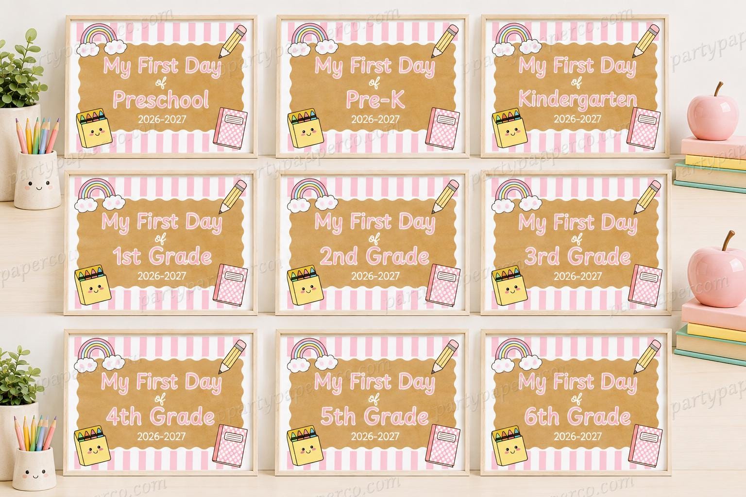 First Day of School Sign Printable, Preschool to 6th Grade, Back to School Sign, First Day Photo Prop, Pink Aesthetic INSTANT DOWNLOAD