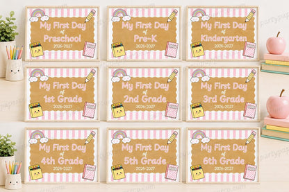 First Day of School Sign Printable, Preschool to 6th Grade, Back to School Sign, First Day Photo Prop, Pink Aesthetic INSTANT DOWNLOAD