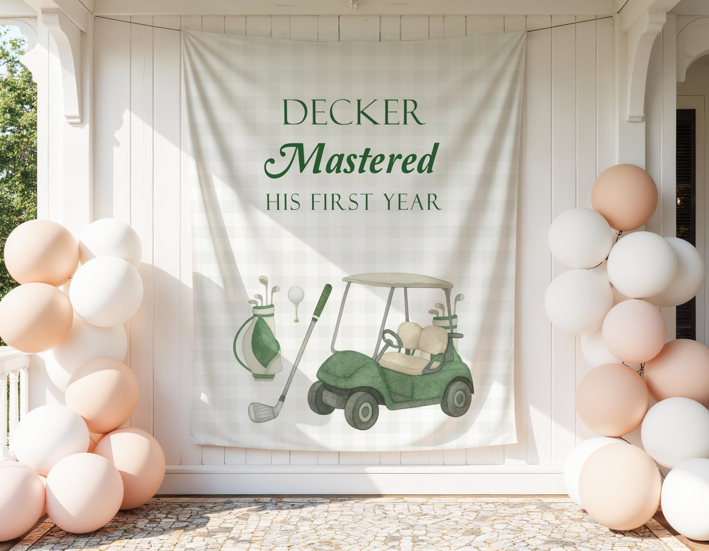 Golf First Birthday Backdrop, Mastered His First Year Birthday Banner, Par Tee Birthday Decor, Green Golf Party Backdrop