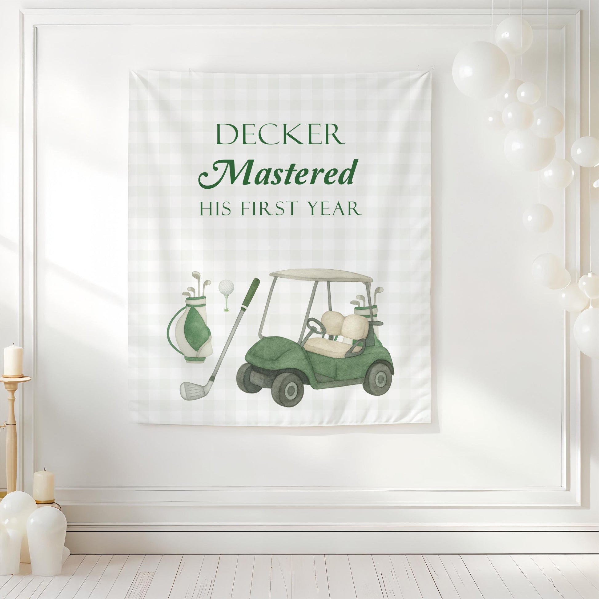 Golf First Birthday Backdrop, Mastered His First Year Birthday Banner, Par Tee Birthday Decor, Green Golf Party Backdrop