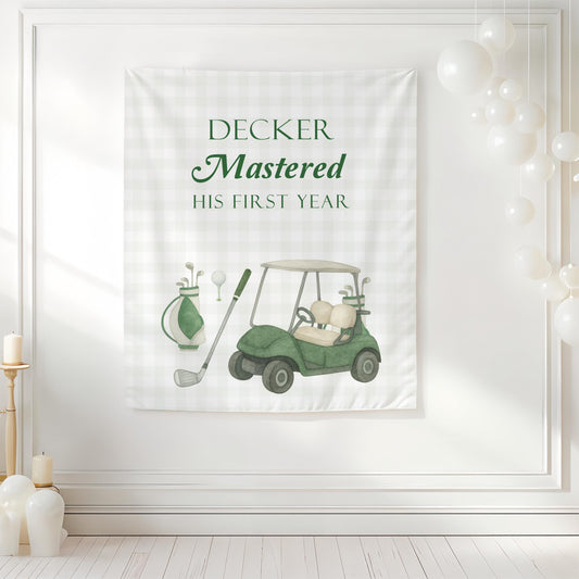 Golf First Birthday Backdrop, Mastered His First Year Birthday Banner, Par Tee Birthday Decor, Green Golf Party Backdrop