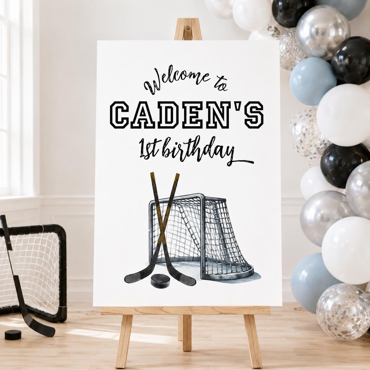 Hockey Welcome Sign - The Great One 1st Birthday - Ice Hockey Entrance Decor - Editable Template