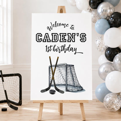 Hockey Welcome Sign - The Great One 1st Birthday - Ice Hockey Entrance Decor - Editable Template