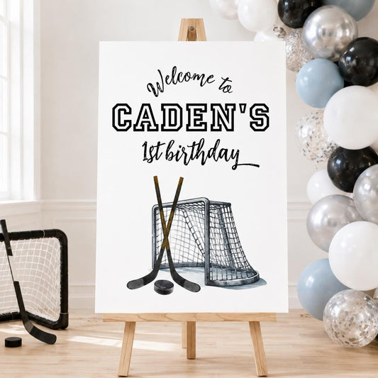 Hockey Welcome Sign - The Great One 1st Birthday - Ice Hockey Entrance Decor - Editable Template