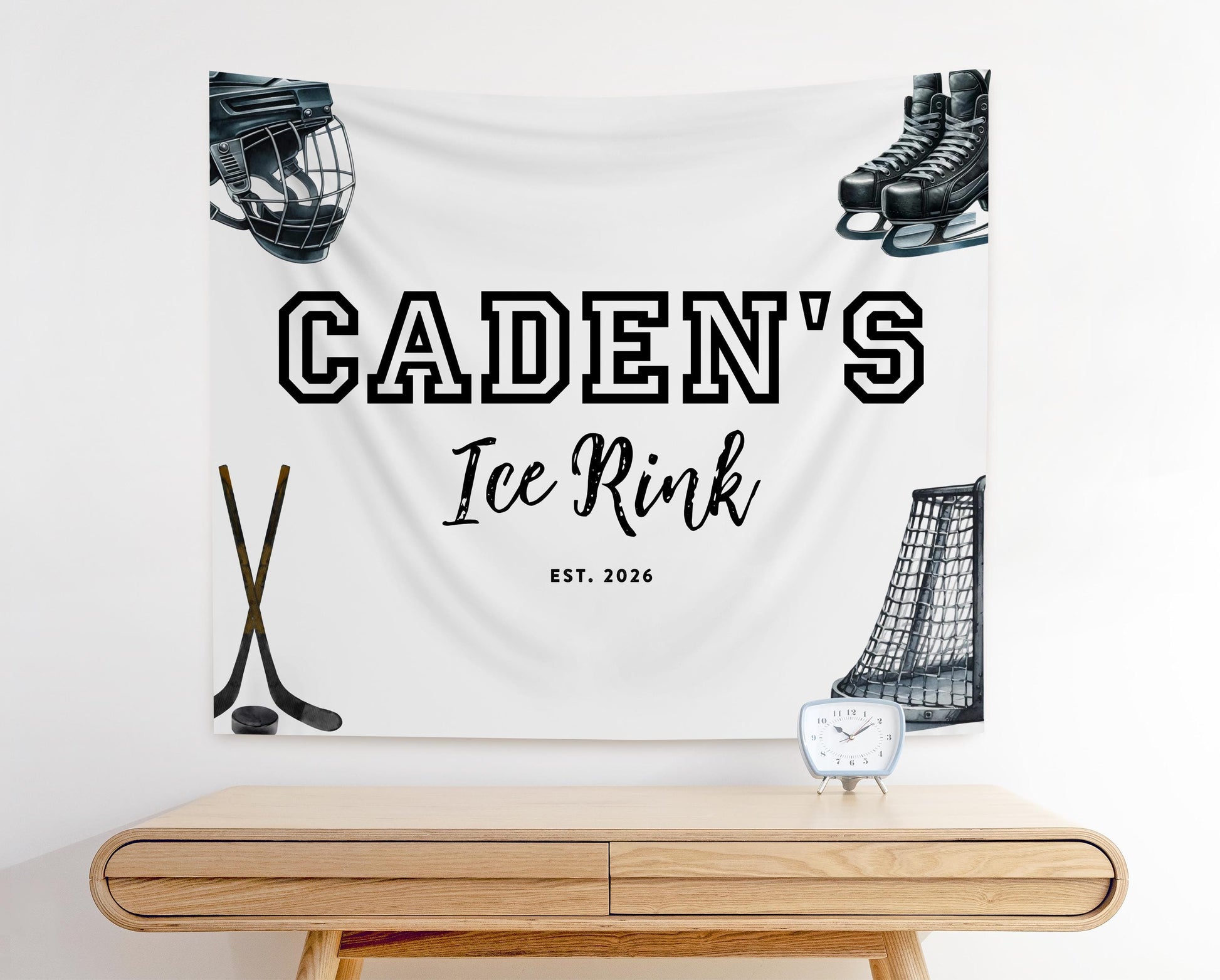 Personalized Hockey Birthday Backdrop, Custom Ice Rink Party Banner, Boys Hockey Bedroom Wall Decor, First Birthday Photo Backdrop