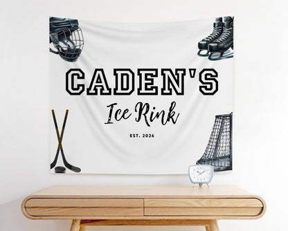 Personalized Hockey Birthday Backdrop, Custom Ice Rink Party Banner, Boys Hockey Bedroom Wall Decor, First Birthday Photo Backdrop