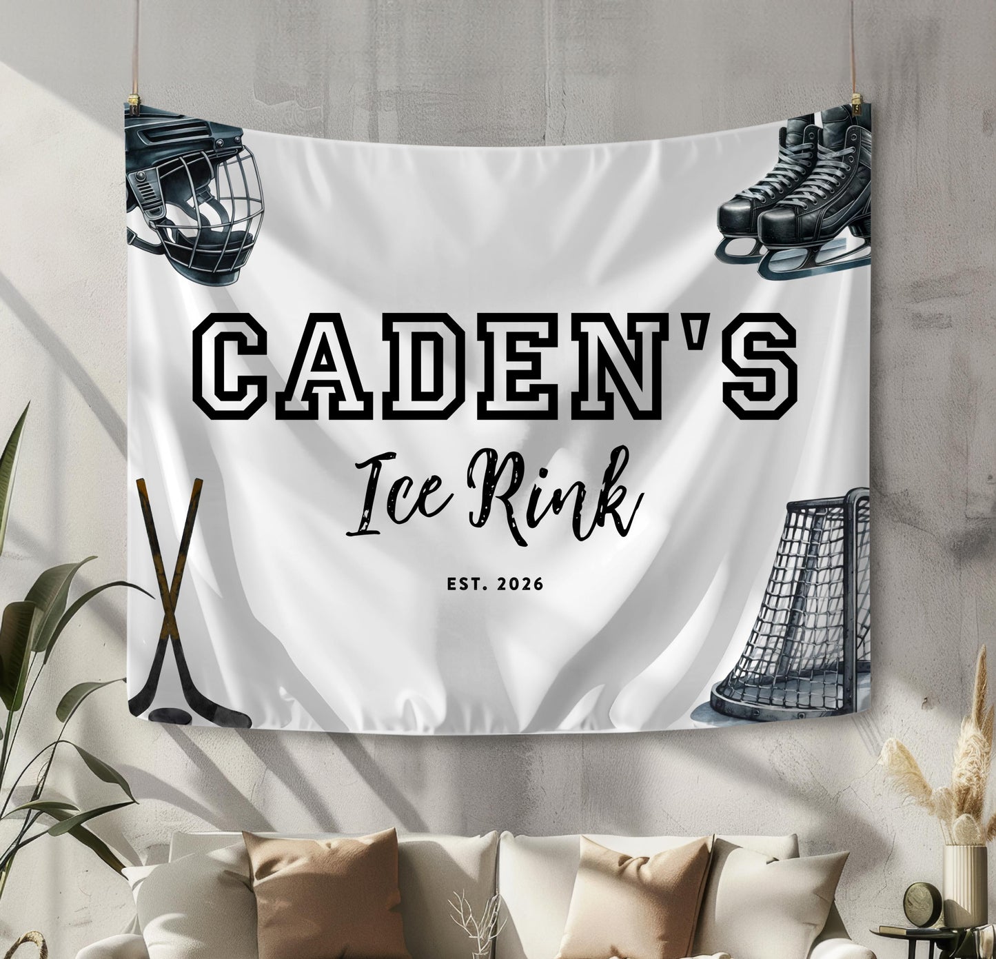 Personalized Hockey Birthday Backdrop, Custom Ice Rink Party Banner, Boys Hockey Bedroom Wall Decor, First Birthday Photo Backdrop